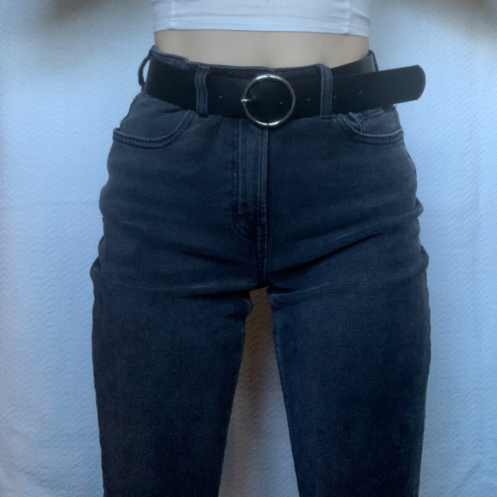 american eagle new high rise faded black mom jeans